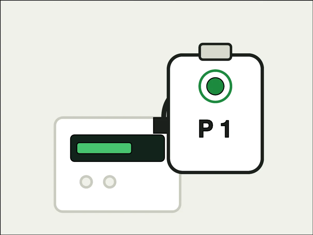 HomeWizard P1-meter op de P1-poort van een slimme meter